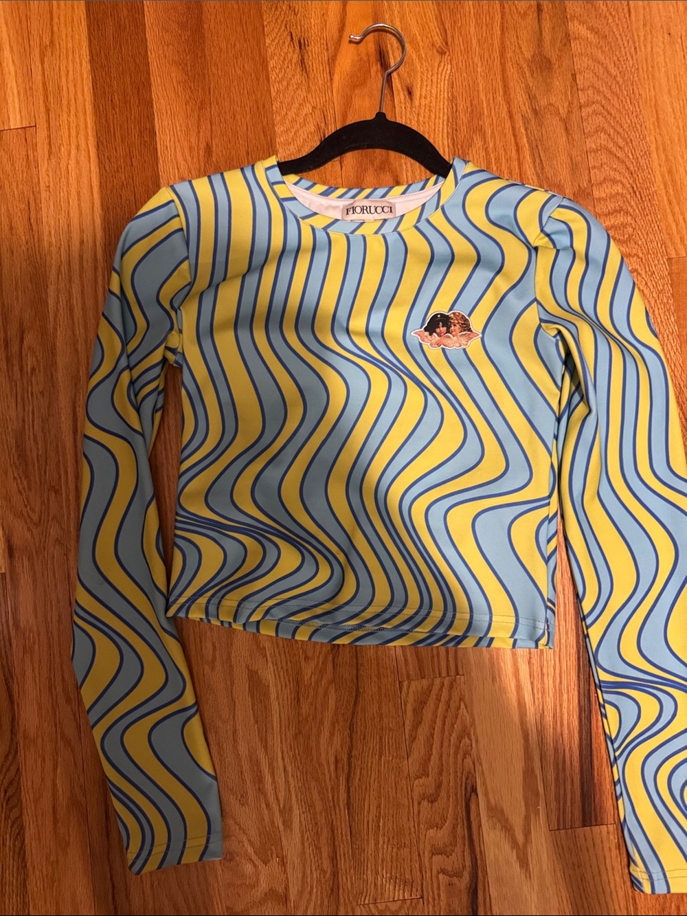 Fiorucci Blue & Yellow Wavy-Print Kids Long-Sleeve Rashguard